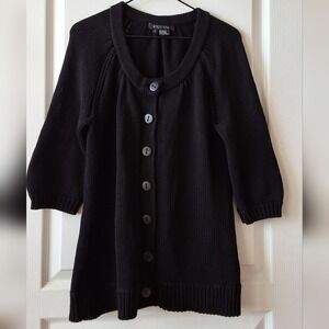 Etcetera Size Small 100% Cotton‎ Black Long Cable Knit Sweater 3/4 Puff Sleeves